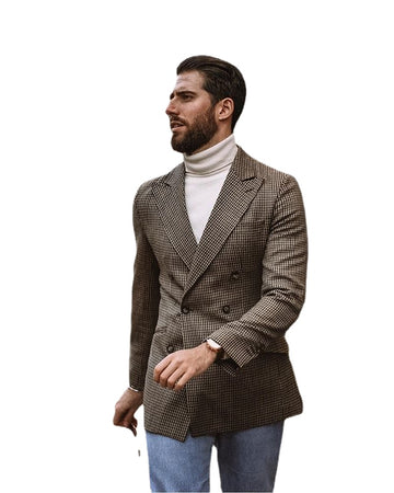 Classic men Suits One Piece Tweed Suit Herringbone Peaked Lapel Custom Made Groom Tuxedos Wedding Prom Dress Coat Jacket Pant