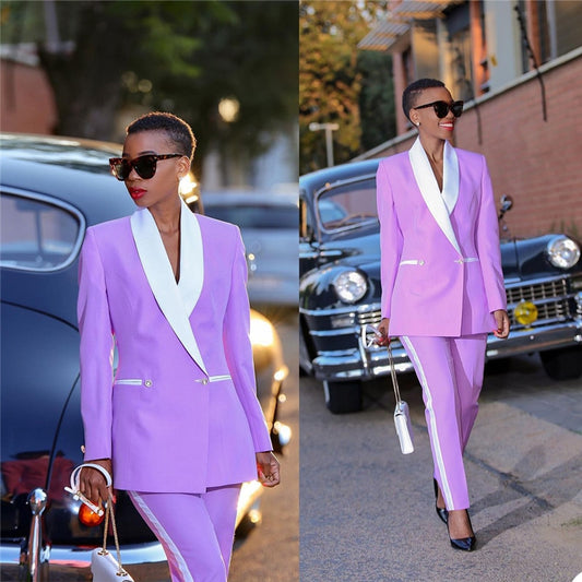 Ensemble 2 pièces violet pour femme, blazer et pantalon, pour le travail, pour une fête de mariage, sur mesure