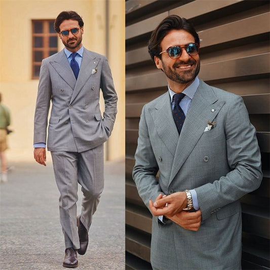 2 Pieces Casual Men Suit Custom Made Male Business Blazer+Pants Tuxedos Peaked Lapel Double Breasted Party Prom Wedding Suits
