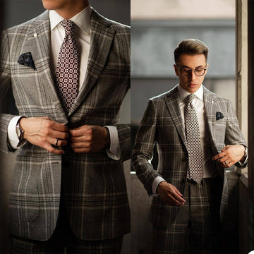Traje clásico a cuadros gris de 2 piezas para hombre, corte entallado, para novio, boda, esmoquin, blazer, formal, de negocios, informal, para graduación