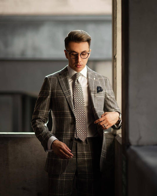Costume 2 pièces gris classique à carreaux pour homme, coupe slim, smoking de mariage, blazer formel, décontracté, costume de bal
