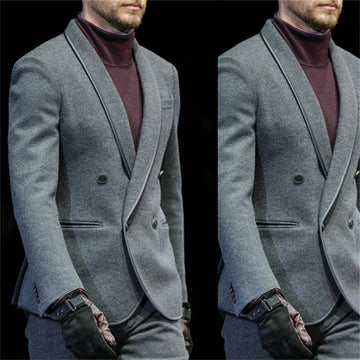 Costume 2 pièces gris pour homme, en laine, de haute qualité, formel, tenue de soirée, personnalisé, élégant, croisé, manteau et pantalon