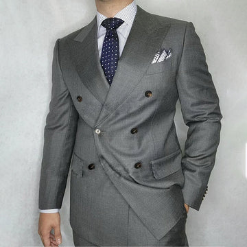 2 Pieces Men Suits For Wedding Jacket Pants Groom Peak Lapel Tuxedo Formal Sim Fit Double Breasted Tuxedo (Jacket+Pants)