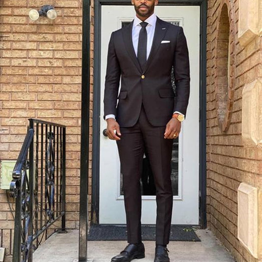 Costume 2 pièces pour homme, coupe slim, revers pointus, smoking, costume de mariage, blazer noir et violet, costume classique formel pour homme