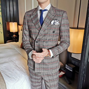 Traje nuevo, traje de lujo para boda, traje de maestro de ceremonias, traje de hombre a cuadros cruzado, traje informal para cena