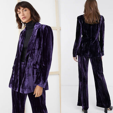 Costumes pantalons en velours violet, smokings pour femmes, tenue de bureau formelle, ensemble 2 pièces, uniforme de bureau