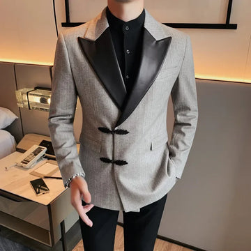 Chaqueta Blazer Premium de Otoño/Invierno para Hombre, Estilo Chino, con Cuello de Solapa, Elegante Traje de Negocios para Bodas y Eventos Formales.