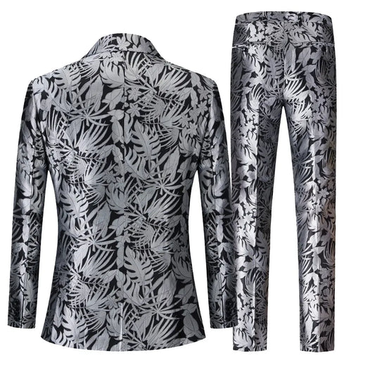 Gray Jacquard Peak-lapel Collar Double-breasted Men's Suit Banquet Wedding Dress Two-piece Set