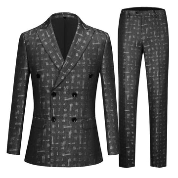 Men's Suit Double-breasted British Style Business Suit Hidden Flower Two-piece Suit