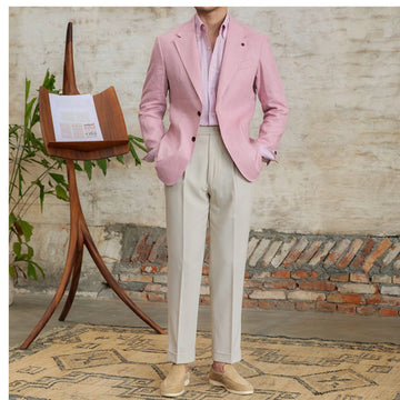 Blazer italiano de moda de alta calidad 100% lino para hombre, informal, transpirable, con medio forro, traje retro de dos piezas, abrigo y pantalón.