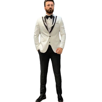 Men Tuxedo Groom Wear Suits Shawl Lapel Slim Fit Wedding Business Prom Party Suits 3 Pieces Suit(Jacket+Vest+Pants)