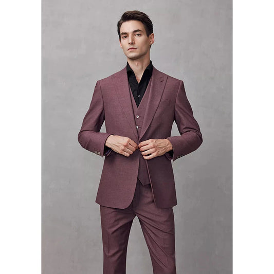 Traje de 3 piezas de moda con solapa de pico, color liso, para caballero, corte entallado, para negocios, informal, para fiesta de boda, esmoquin, blazer, chaleco y pantalones