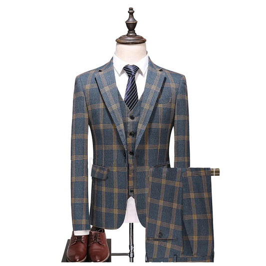 3 Pieces Formal Plaid Men Wedding Suits Blazer&Pants&Vest Groom Wedding Tuxedos Fashion Custom Made