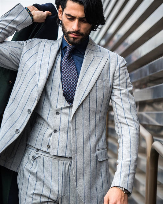 Costume 3 pièces sur mesure pour homme, rayures, costume d'affaires pour homme, smoking à carreaux, manteau croisé, marié, mariage formel, sur mesure