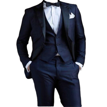 Costumes de bal de mariage bleu marine sur mesure, coupe ajustée, vestes, pantalons, gilets, ensemble 3 pièces, smoking de marié, blazer formel