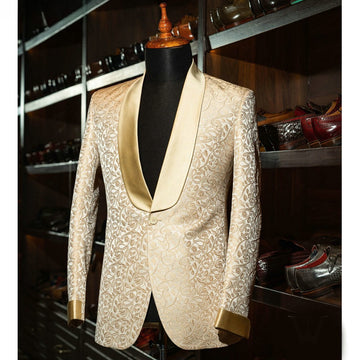 Gold 3D Jacquard Weave Formal Men Suits Two Pieces Groom Wear ( Jacket + Pants )