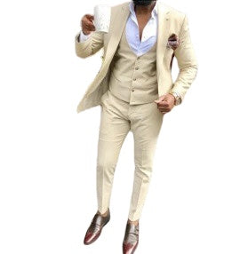 Costume kaki formel 3 pièces pour homme, coupe slim, smoking de mariage, ensemble de costume de bal de promo en lin