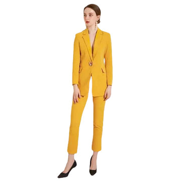 Traje de noche amarillo brillante para mujer, vestido de madre de la novia con un botón, para fiesta, graduación, pantalones, 2 piezas