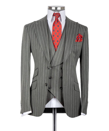Grey Striped Classic Full Men's Suit for Wedding Groom Tuxedo 3pcs Blazer Vest Pants Formal Male Suits Business Wear
