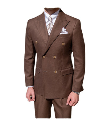 Costume 2 pièces à double boutonnage, formel et décontracté, de luxe, simple, pour homme, couleur unie, slim