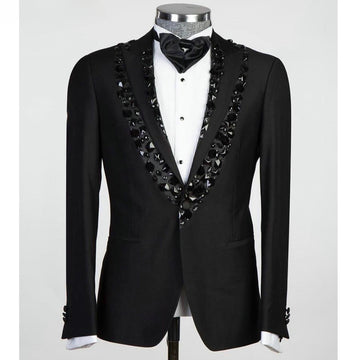 Black Square Drill Beading Men Suits Formal Party Two Pieces Groom Wear ( Jacket + Pants )