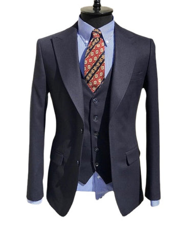 Costume 3 pièces pour homme, bleu marine, noir, slim, pour mariage, bal de promo, blazer, pantalon, veste, gilet