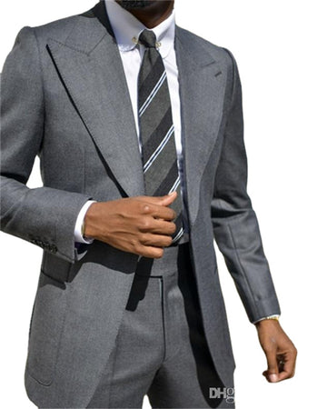 Dark Grey One Button Men Suits Evening Party Wear 2 Pieces Formal Occasion Peaked Lapel Coat+Pant Jacket Wedding Tuxedos Groom