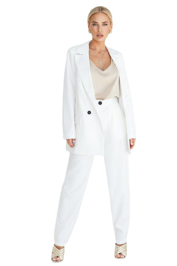 White Women Blazer One Button Mother of the Bride Suits Formal Outfits Evening Party Wedding Wide Leg Pants Suit 2 Pieces