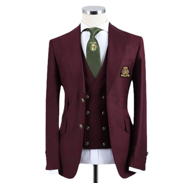 Classic Burgundy Full Men's Suit for Wedding Party 3pcs Blazer Vest Pants Business Wear Formal Tuxedo Costume Homme