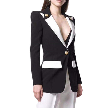 Blazer blanco y negro, traje de manga larga, un botón, trajes formales, fiesta de noche, boda, solo chaqueta