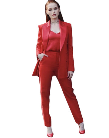 Red Mother of the Bride Suits Slim Fit Formal Women Ladies Evening Party Tuxedos Formal Wear For Wedding (Jacket+Pants)