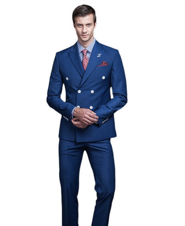 Traje azul marino cruzado para hombre, 2 piezas (chaqueta, pantalón y corbata), hecho a medida.