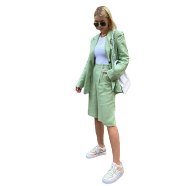 Costume blazer vert menthe pour femme, smoking pour mère de la mariée, manches longues, manteau de travail, pantalon, tenue de bureau, 2 pièces
