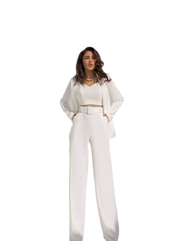 Ensemble costume femme blanc smoking de mariage soirée pantalon ample tenue de soirée pour mariage (veste + pantalon)