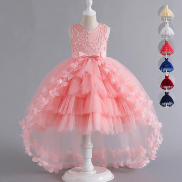 Robe de princesse en tulle à volants et fleurs sans manches pour fille