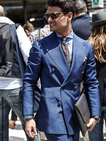 Costume d'affaires bleu marine croisé pour homme avec pantalon, coupe cintrée, costume de marié, smoking de mariage, costume de bal