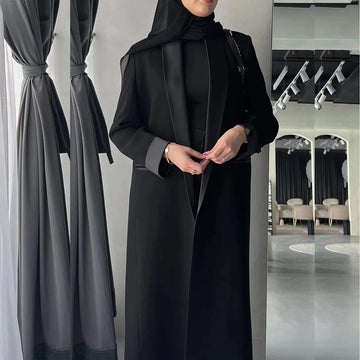 Abayas Dubaï Luxe Noir Châle Revers Longue Veste 1 Pièce Haute Qualité Femme Vêtements Robes Formelle Musulman Manteau Vêtements D'extérieur