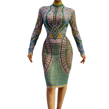 Glistening Beaded Long Sleeve Bodycon Dress for Stunning New Year Party Looks