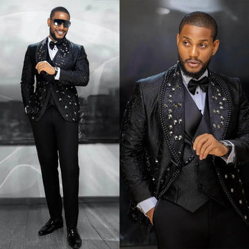 Beads Mens Wedding Tuxedos Shawl Lapel Slim Fit Groom Formal Tailored Party Birthday Wear 3 Pieces