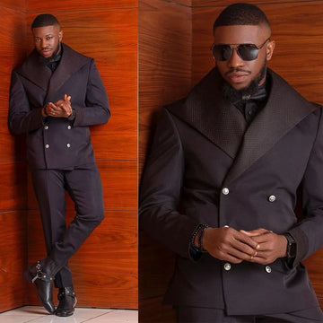 Costume 2 pièces noir pour homme, blazer et pantalon croisé, tenue de travail formelle et décontractée, idéale pour un bal de promo ou un usage quotidien