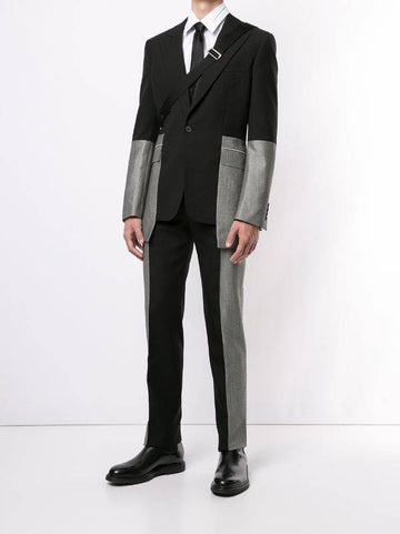 Ensemble 2 pièces noir et gris patchwork pour homme, costume, manteau, smoking, veste, pantalon, vêtements pour marié, bal, soirée, blazer formel