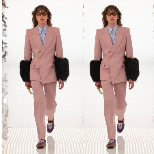 Costume noir en plumes d'autruche pour femme, smoking sur mesure, blazer slim, tenue de soirée pour mariage (veste + pantalon)