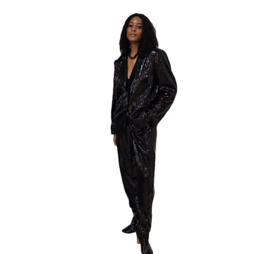 Black Sparkly Sequins Women Suits Smart Bridal Party Prom Tuxedos Blazer Outfit Suit(Jacket+Pants)