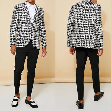 Smoking homme à carreaux noir et blanc, manteau de soirée, deux boutons, tenue d'affaires 2 pièces