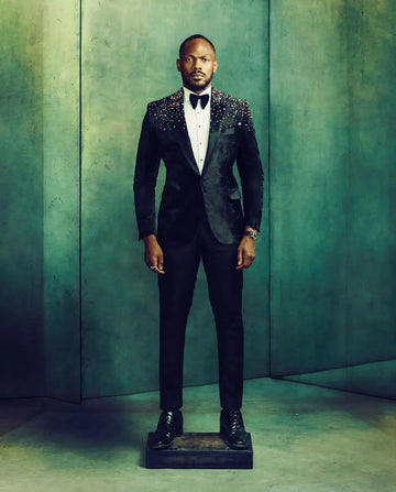 Esmoquin elegante para hombre con apliques de cuentas, traje formal de un botón con solapa de pico para bodas y fiestas - Talla grande, corte a medida