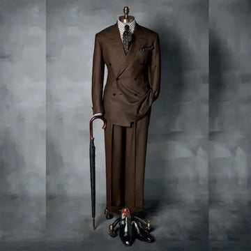 Elegante blazer cruzado marrón para hombre. Prenda de alta calidad para bodas, fiestas y eventos formales.