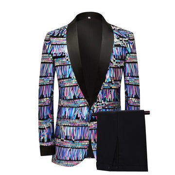 Ensemble de costume blazer scintillant pour homme 2 pièces, veste et pantalon de smoking à paillettes de haute qualité pour fêtes et mariages élégants