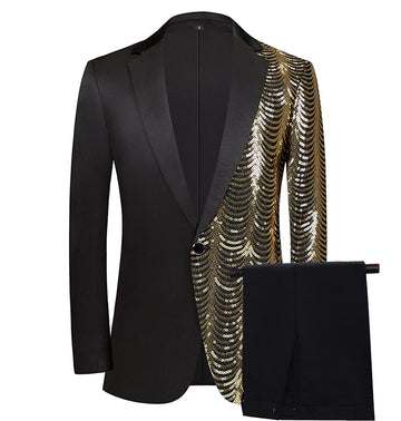 Ensemble de costume blazer à paillettes pour homme : veste de smoking élégante avec pantalon pour fêtes et mariages, tenue tendance et élégante
