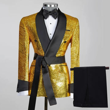 Glistening Gold 3-Piece Suit for Men - Standout Tuxedo Jacket, Pants, and Vest for Parties and Weddings