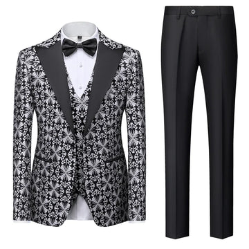 (Blazer + Gilet + Pantalon) Boutique Mode Impression Hommes Décontracté Formel Bureau Affaires Smoking Marié Robe De Mariée Costumes De Fête